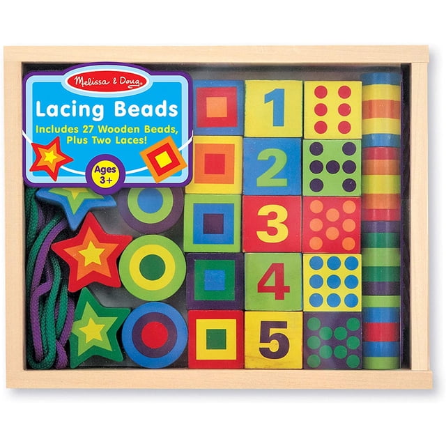 Juguete Cordón de Cuentas en una Caja Melissa & Doug 27 Cuentas 2 Cordones 1 Caja de Almacenamiento Infantil