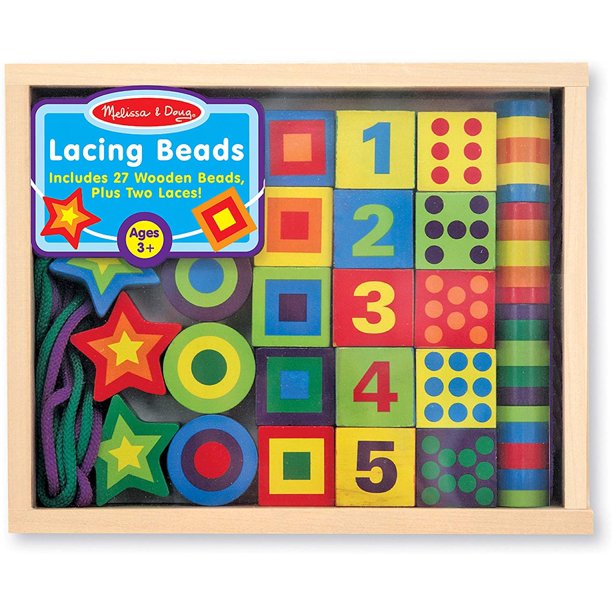Juguete Cordón de Cuentas en una Caja Melissa & Doug 27 Cuentas 2 Cordones 1 Caja de Almacenamiento Infantil