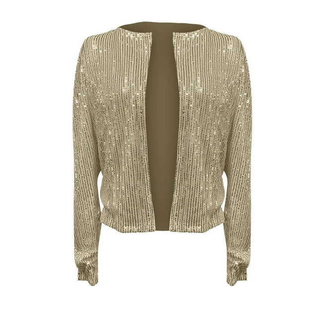 GDREDA Veste à Paillettes pour Femmes Bouton Manches Longues Blazer Décontracté Doré,S