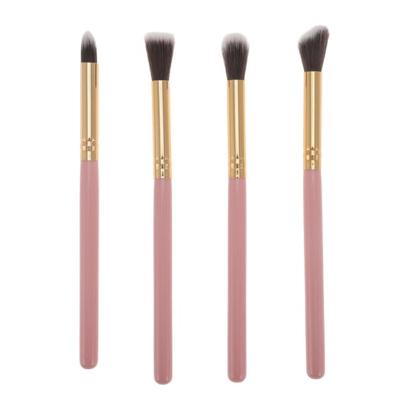 Unique Bargains 4 Pcs Lightweight Makeup Brush Set for Business Travel Pink Gold Tone Wooden Handle Aluminum Tube