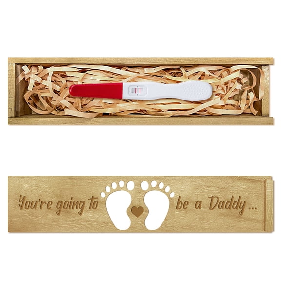 Pregnancy Test Keepsake Box Feet Love Wooden Pregnancy Announcement Gifts Box with Raffia Ribbon Push Pull Announcement Gifts