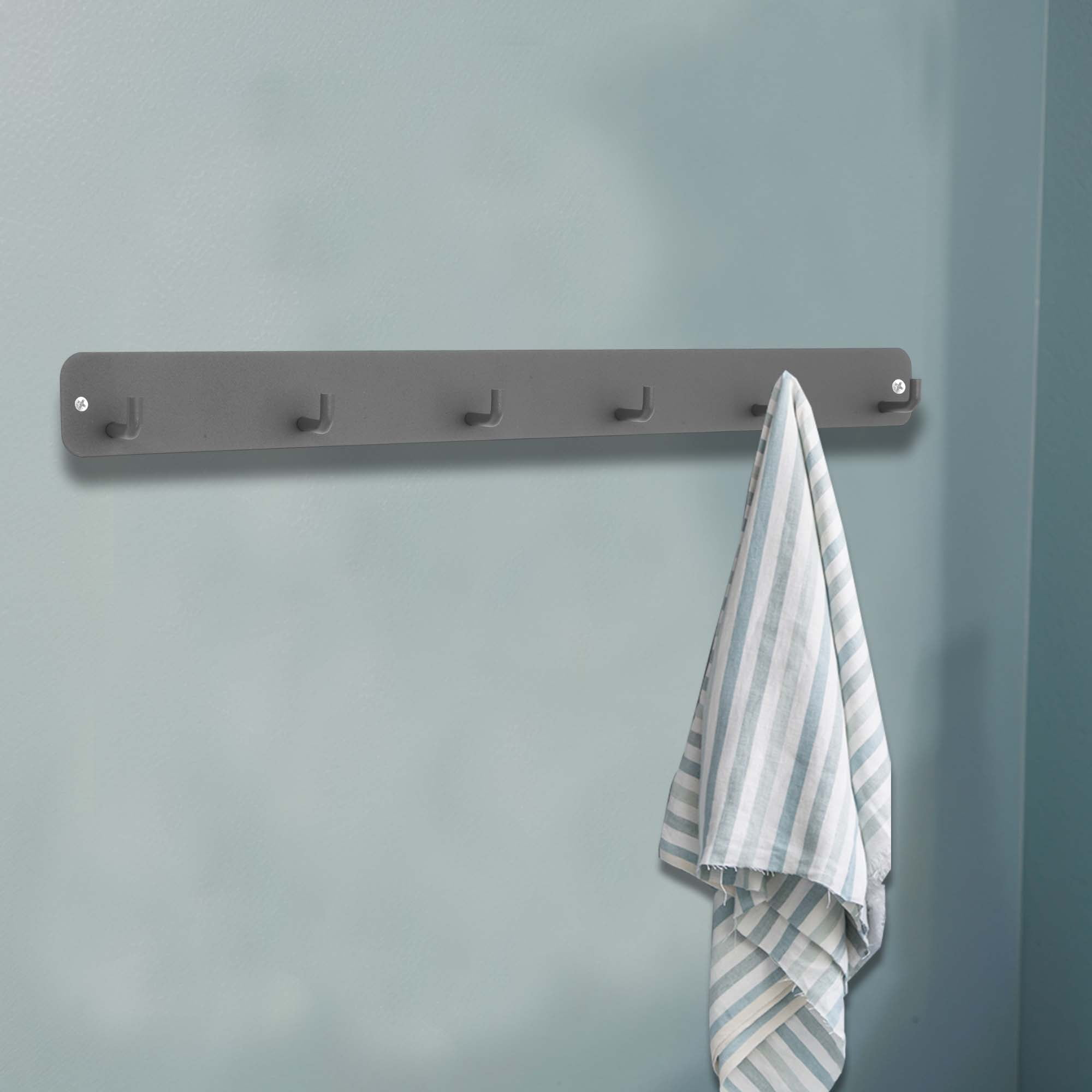Unique Bargains Coat Rack Wall Mount Hooks for Hanging Gray 17.32"x1.57"x0.12" 2 Pcs