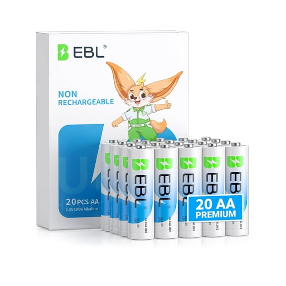 EBL AA Alkaline Batteries, 1.5V Double A Batteries, Non-Rechargeable, Long-Lasting, 20 Pack