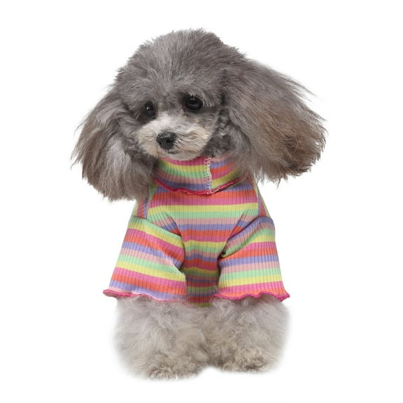OutmaxHome Dog Costumes Four-Legged Clothes Turtleneck Color Stripes Shirt Soft Puppy Pajamas Spring Summer Pet Blouse