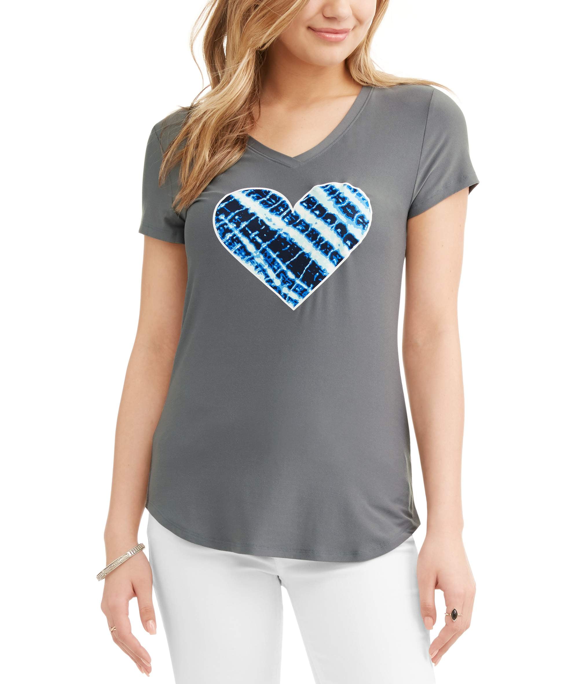 Juniors' Graphic Brushed Short Sleeve VNeck TShirt