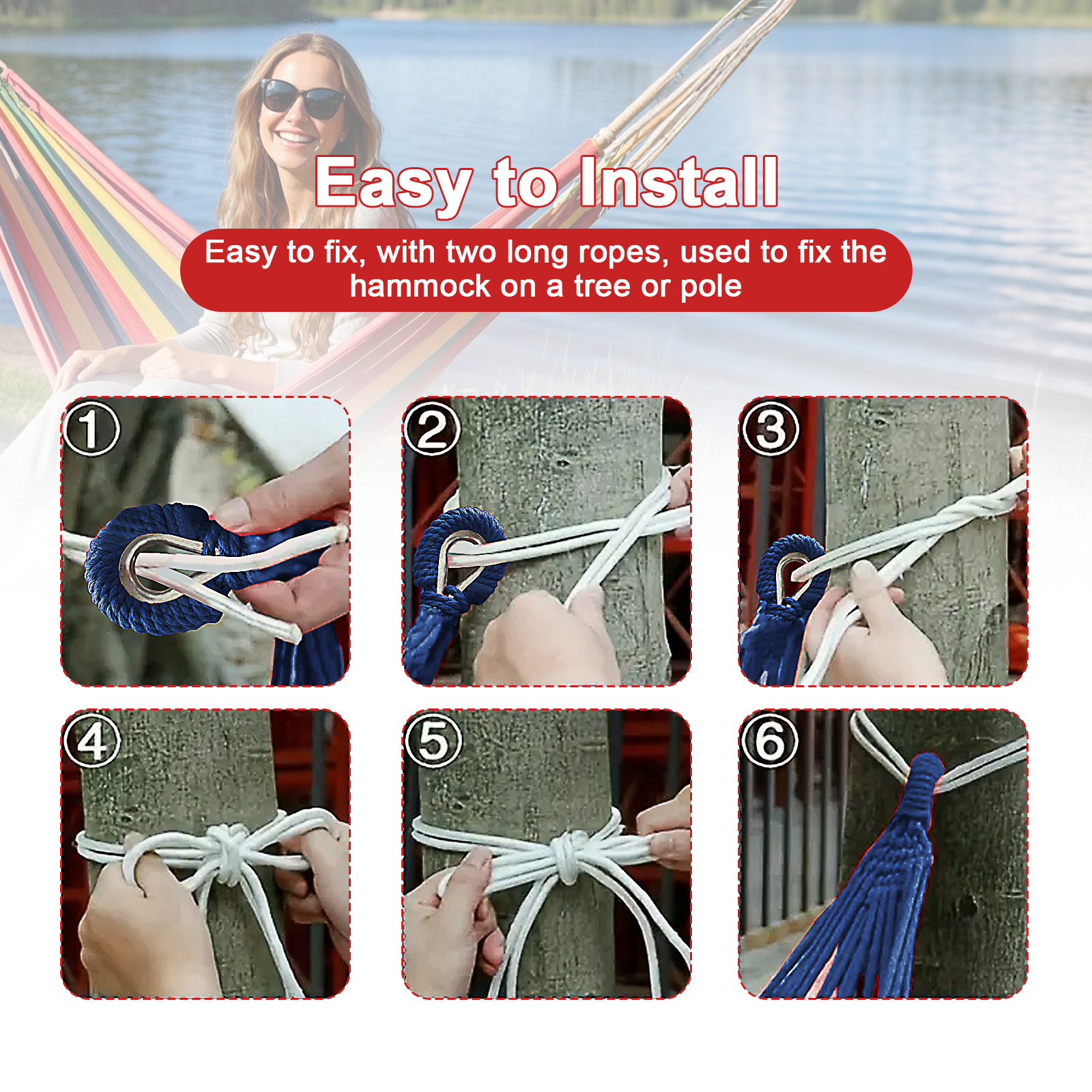 Double Hammock with Tree Swing Straps Holds 440lbs Capacity Hammock for Camping Outside Garden Outdoor Indoor Patio Backyard, Blue