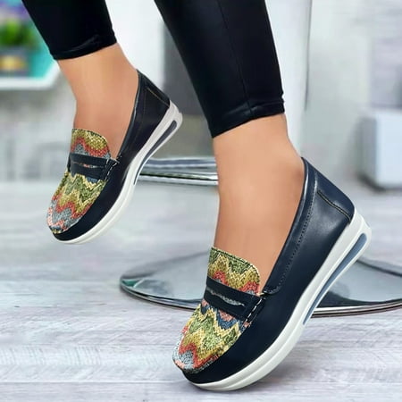 

Ounabing Ladies Fashion Leather Round Toe Low Top Overfoot Thick Sole Casual Shoes