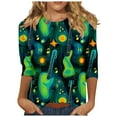 thumbnail image 2 of St Patricks Day Shirt for Women, Ladies Tops and Blouses 3/4 Sleeve, Round Neck Tee Shirts Ladies' 3/4 Sleeved Round Neck T Shirt St. Patrick's Day Printed Tops Shirts, 2 of 5