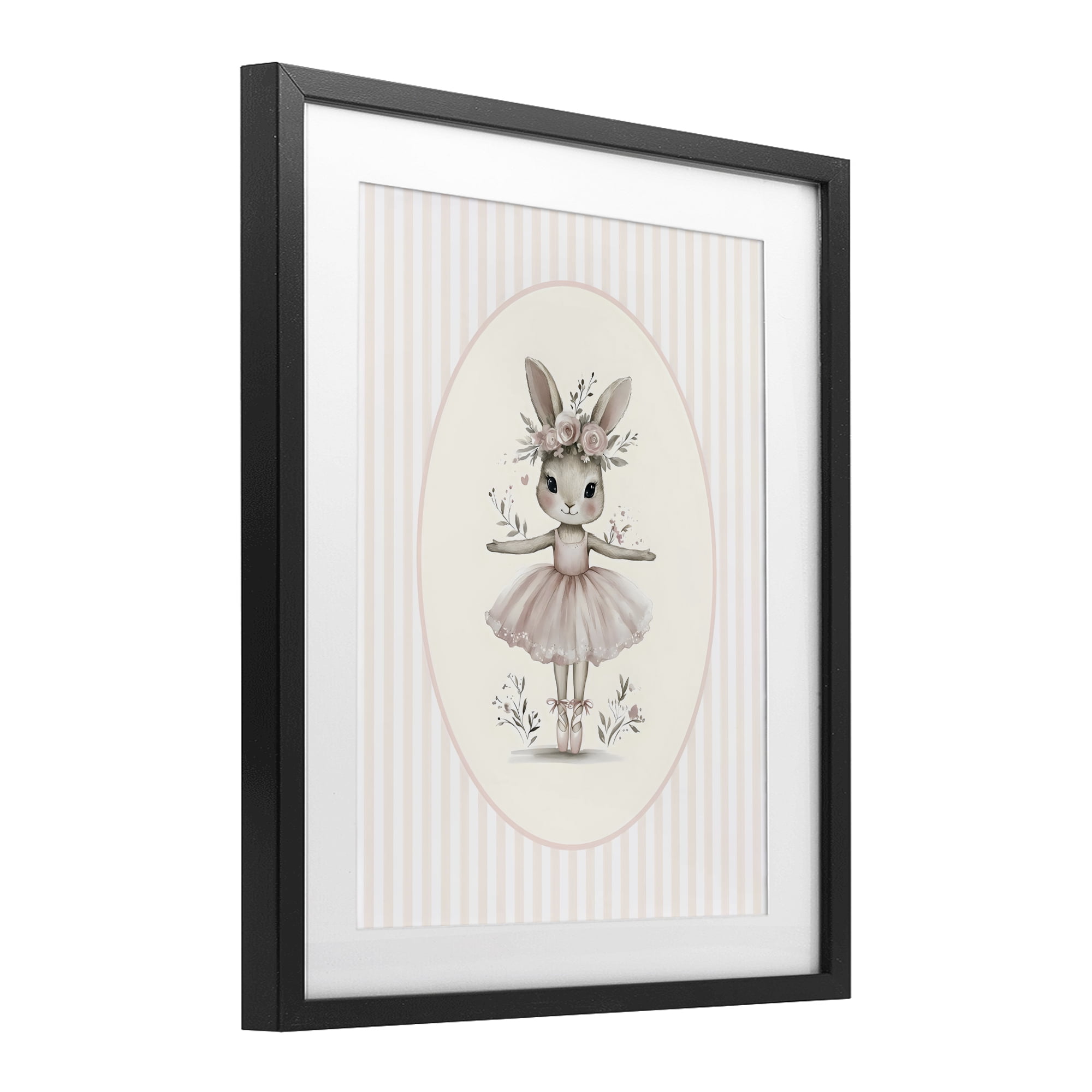 Stupell Industries Nursery Ballerina Bunny Striped Black Framed Print Under Glass, design by LSR Design Studio