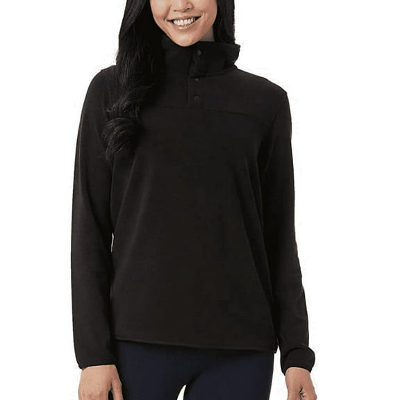 32 Degrees Heat Womens Midweight Snap Arctic Fleece Pullover Black XL