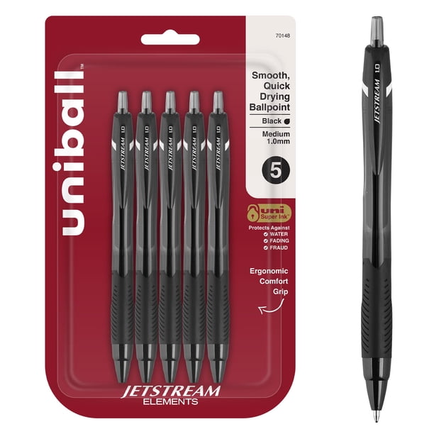 Uniball Jetstream Elements Paquete de 5 cortadores de alambre medianos negros de 1,0 mm Los mejores bolígrafos Bolígrafos Bolígrafos de tinta | Suministros de oficina Bolígrafo Bolígrafos de colores P