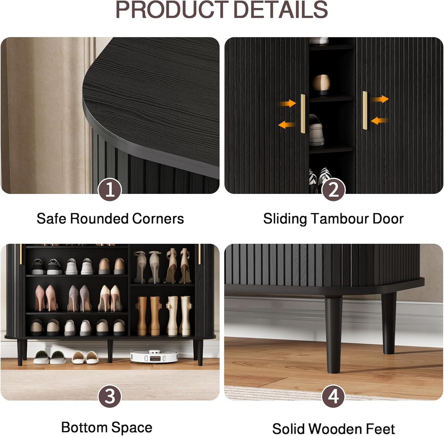47 " Shoe Storage Cabinet with Sliding Door, 6-Tier Adjustable Freestanding Shoe Organizer for Entryway, Hallway, Black