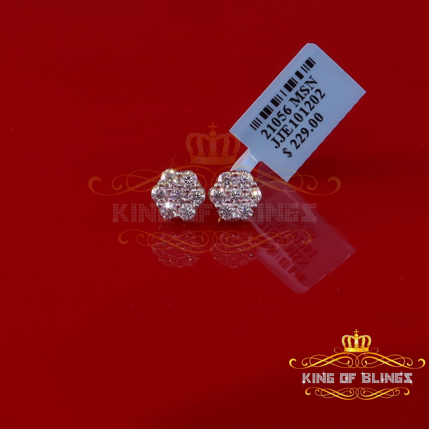 King of Bling's Men's/Womens 925 Silver Yellow 1.00ct VVS 'D' Moissanite Floral Stud Earrings