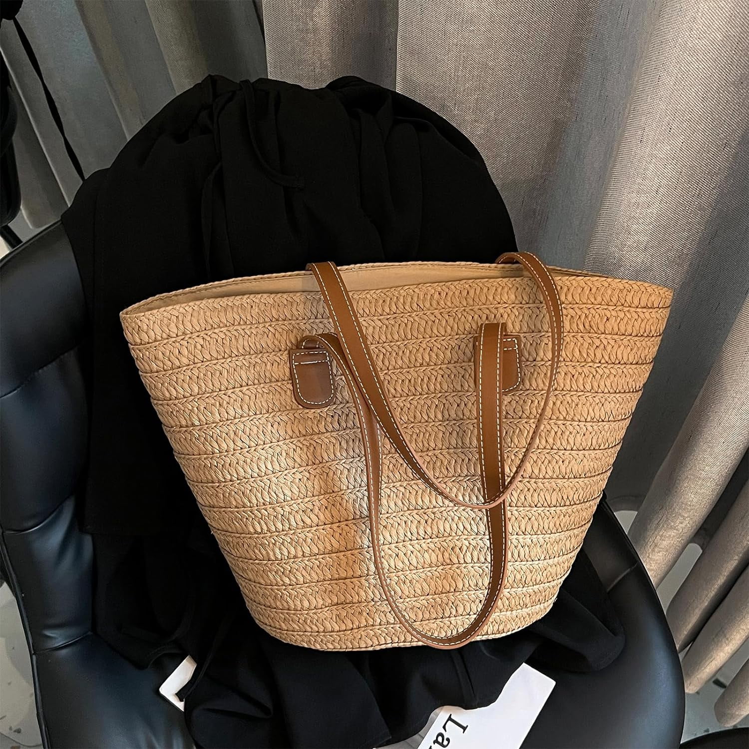 Kukuzhu Straw Beach Bag, Summer Straw Handbags for Women TrendyStraw Purses Woven Tote Bag for Travel Vacation
