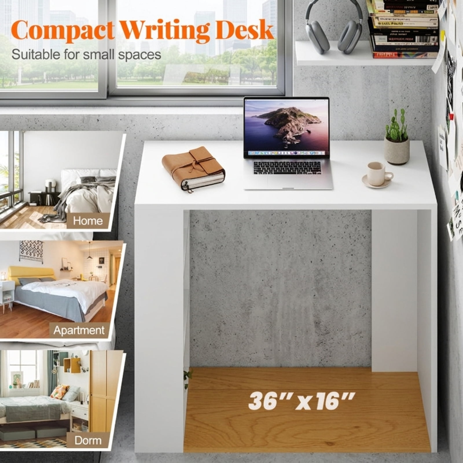Furnibear 36 Inch Computer Desk with 3 Open Storage Shelves for Home Office Study and Small Spaces Compact Writing Work Desk, White