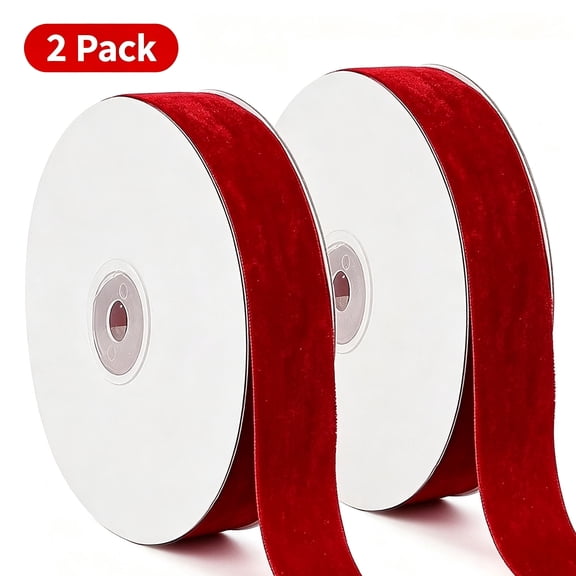 OFEFE Red Velvet Ribbon 20 Yards of 2 Rolls - Premium Single Faced Satin Ribbon for Gift Wrapping, Christmas Tree Decorations, Bow Making, Wreath Making and DIY Craft Projects