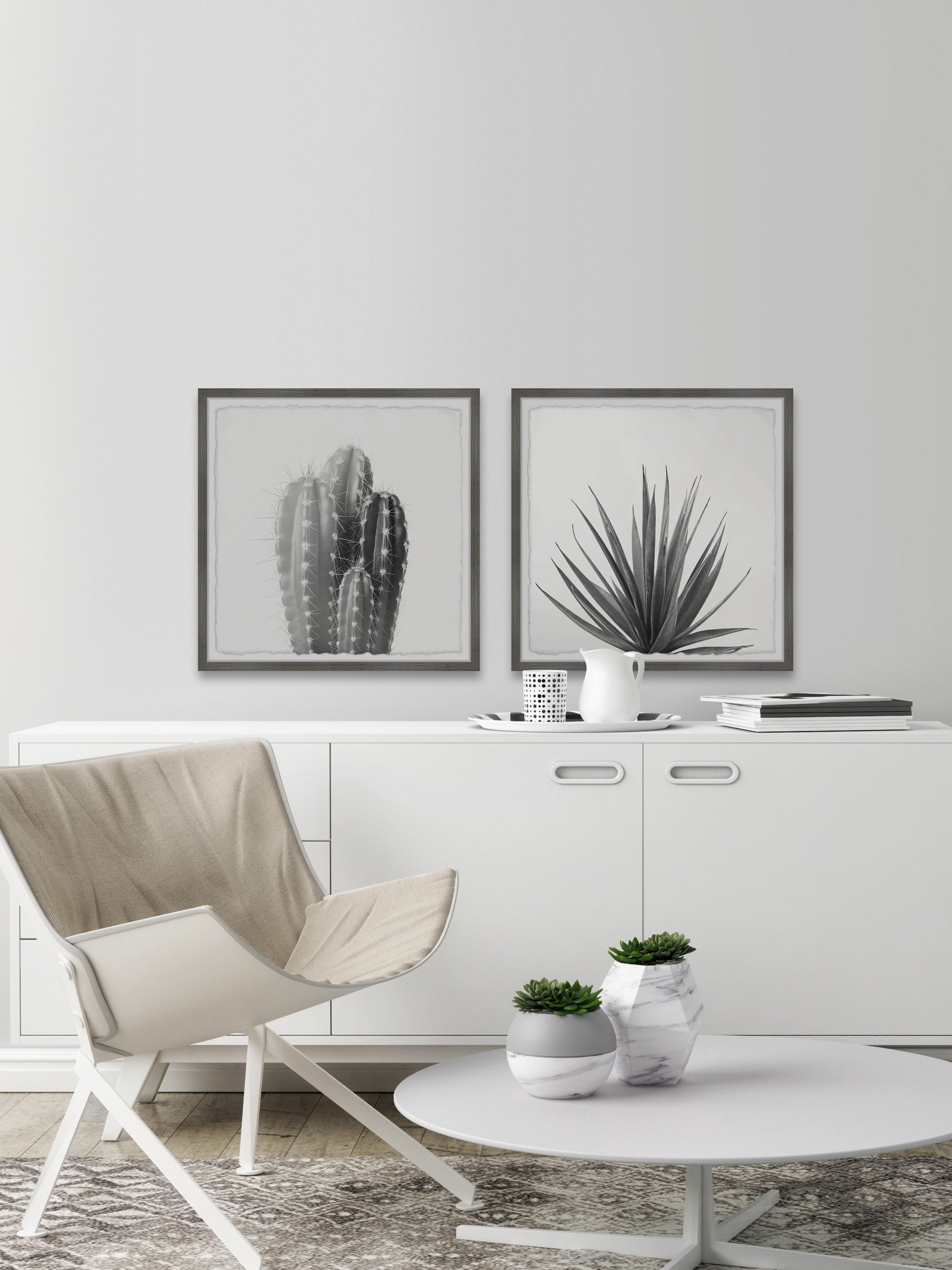 Marmont Hill Black and White Cacti Diptych, 12" x 24"