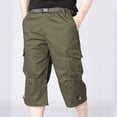 thumbnail image 3 of SWSMCLT Men's Casual Pants Soft Capri Cotton Capris Cargo Loose Summer Thin Pocket Mid Rise Cropped Pants Army Green 32, 3 of 4