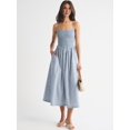 thumbnail image 4 of Jaimenalin Women'S Summer Midi Dresses Plaid Sleeveless Spaghetti Strap Smocked Tiered Beach Sundress Pockets Blue XS, 4 of 7