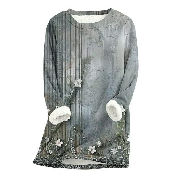 Fall Fashion Must Haves Womens Cozy Fleece Long Sleeve Floral Print Sweatshirt Tops Round Neck Pullover for Lounge Women Fall Clothes