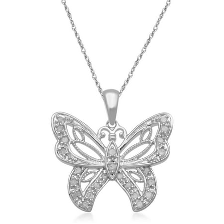 0.25 Carat T.W. White Diamond 1/2 Micron Yellow Plating over Sterling Silver Butterfly Pendant, 18
