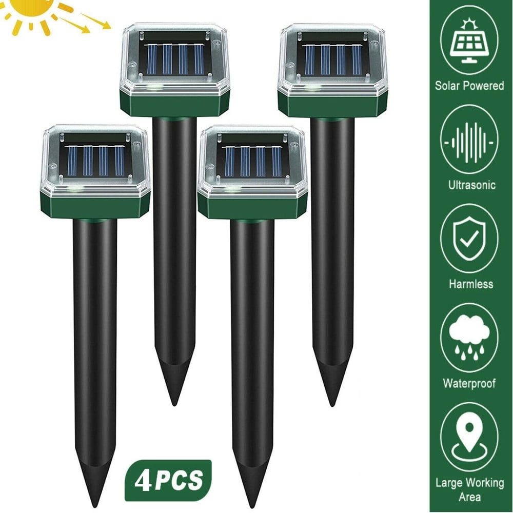 Jahy2Tech 4Pack Outdoor Waterproof Solar Mole Repellent, Ultrasonic Mouse Repellent for Get Rid of Mole, Gopher, Snakes, Vole and Other Underground Pests