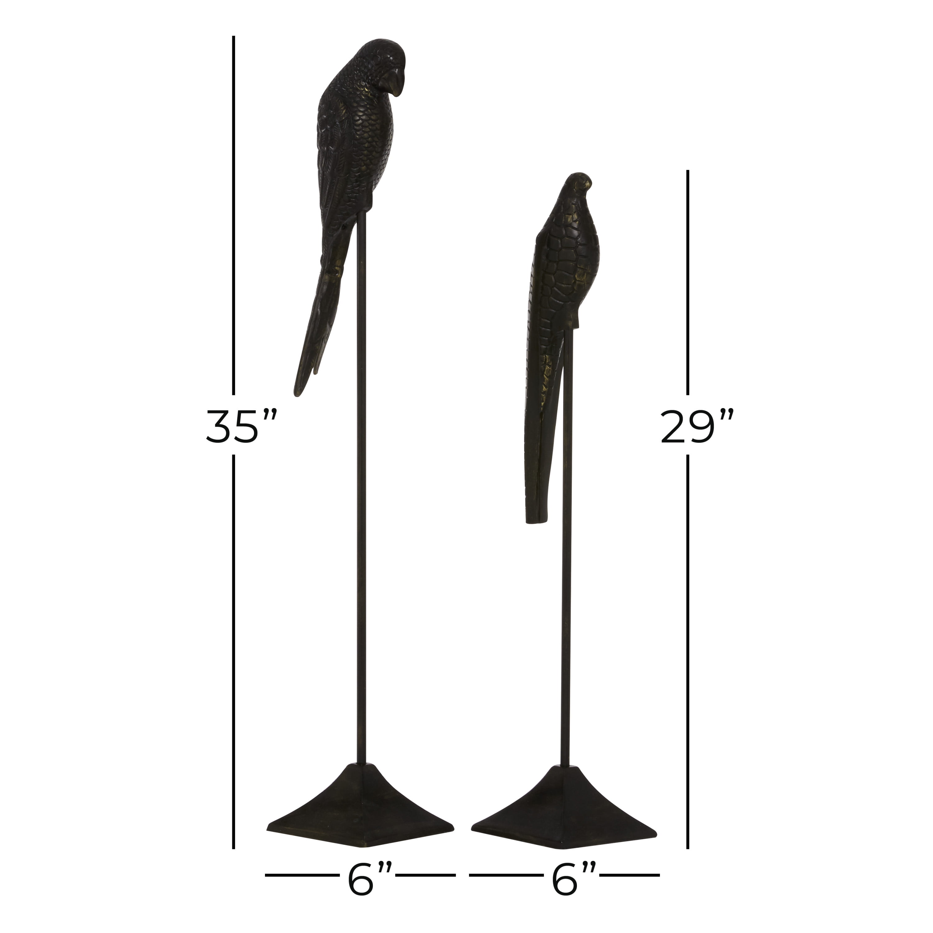 29", 35"H Black Aluminum Bird Sculpture, by DecMode (2 Count)