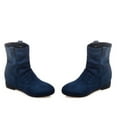 thumbnail image 5 of Cathalem Women's Ankle Boots Female Shoes Adult Boots Leather for Women Low Heel Ladies British Style Fashion Solid Color Suede Pleated Round Booties Boots for Women (Blue, 9), 5 of 7