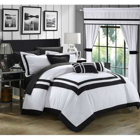 Chic Home 20-Piece Christofle-Pieced Color Blocked Complete Master Bedroom Ensemble Includes Comforter Set, sheet set and window treatments. King,