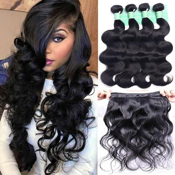 ANNELBEL Cabello brasileño 4 paquetes Onda corporal 8A Paquetes de cabello humano virgen sin procesar Extensiones de cabello humano Remy Tejido - Cabello ondulado Doble trama Negro natural (10 "" 50 g