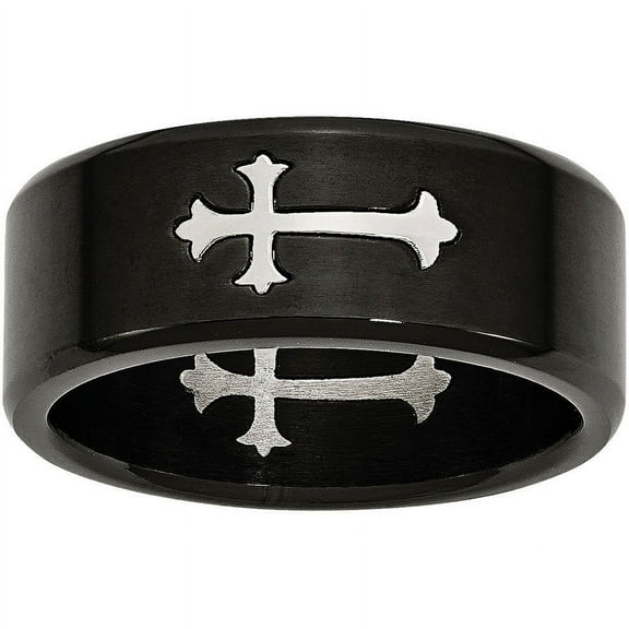 Primal Steel Stainless Steel Brushed Black IP-plated with Cross 9mm Band