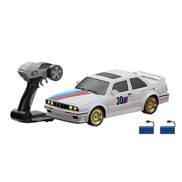 Graflsoa 1:16 Scale 2.4G Remote Control Drift Car with Dual Batteries, 30km/h Speed, LED Lights, Racing & Drift Tires (White)