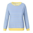 thumbnail image 4 of YUGYXL Fall Winter Sweatshirt for Women Plus Size Striped Blouses Crew Neck Long Sleeve Pullover Teen Girl Holiday Clothes Light Blue XXXXL, 4 of 5