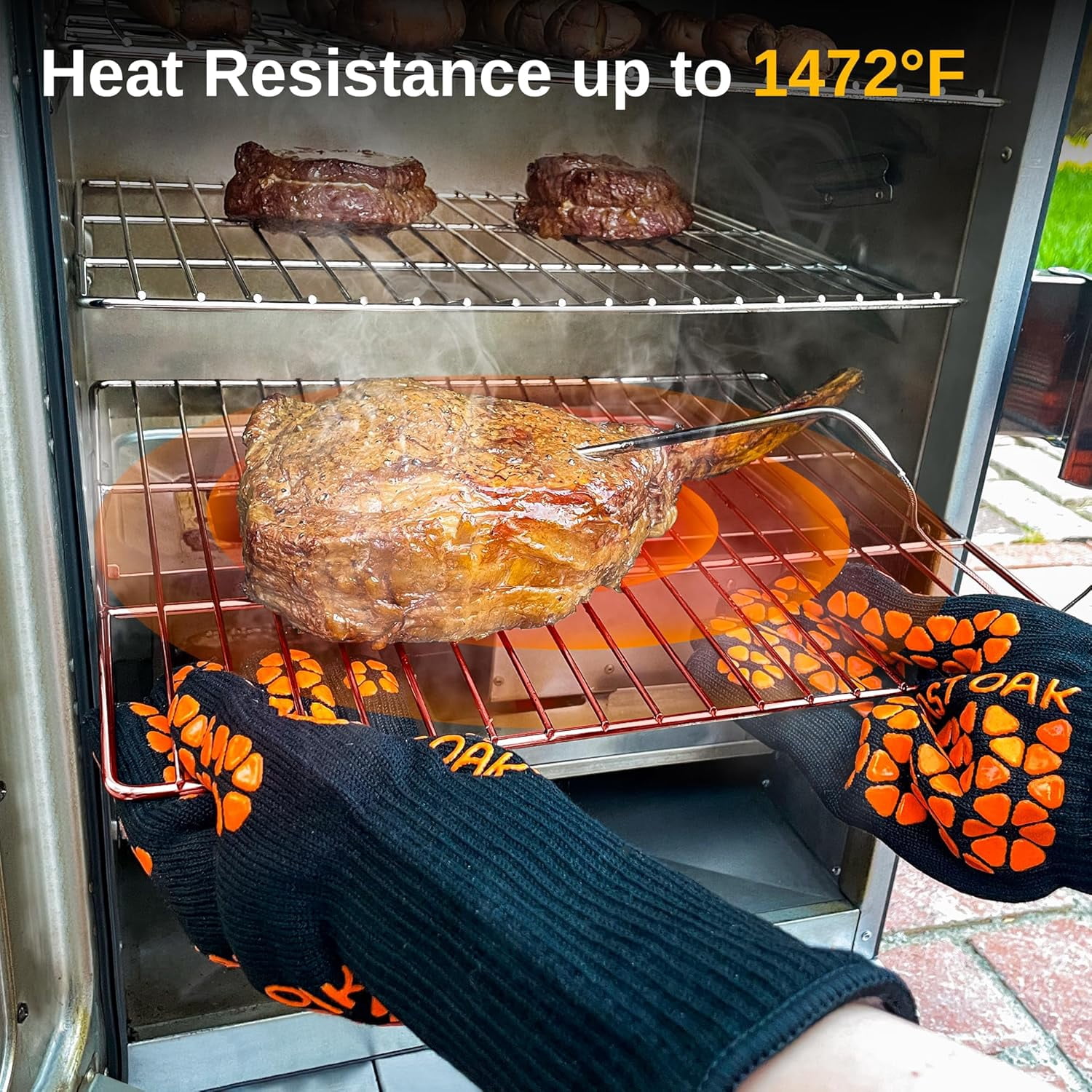 East Oak BBQ Gloves 1472°F Heat Resistant Non-Slip Red Silicone Grill Gloves