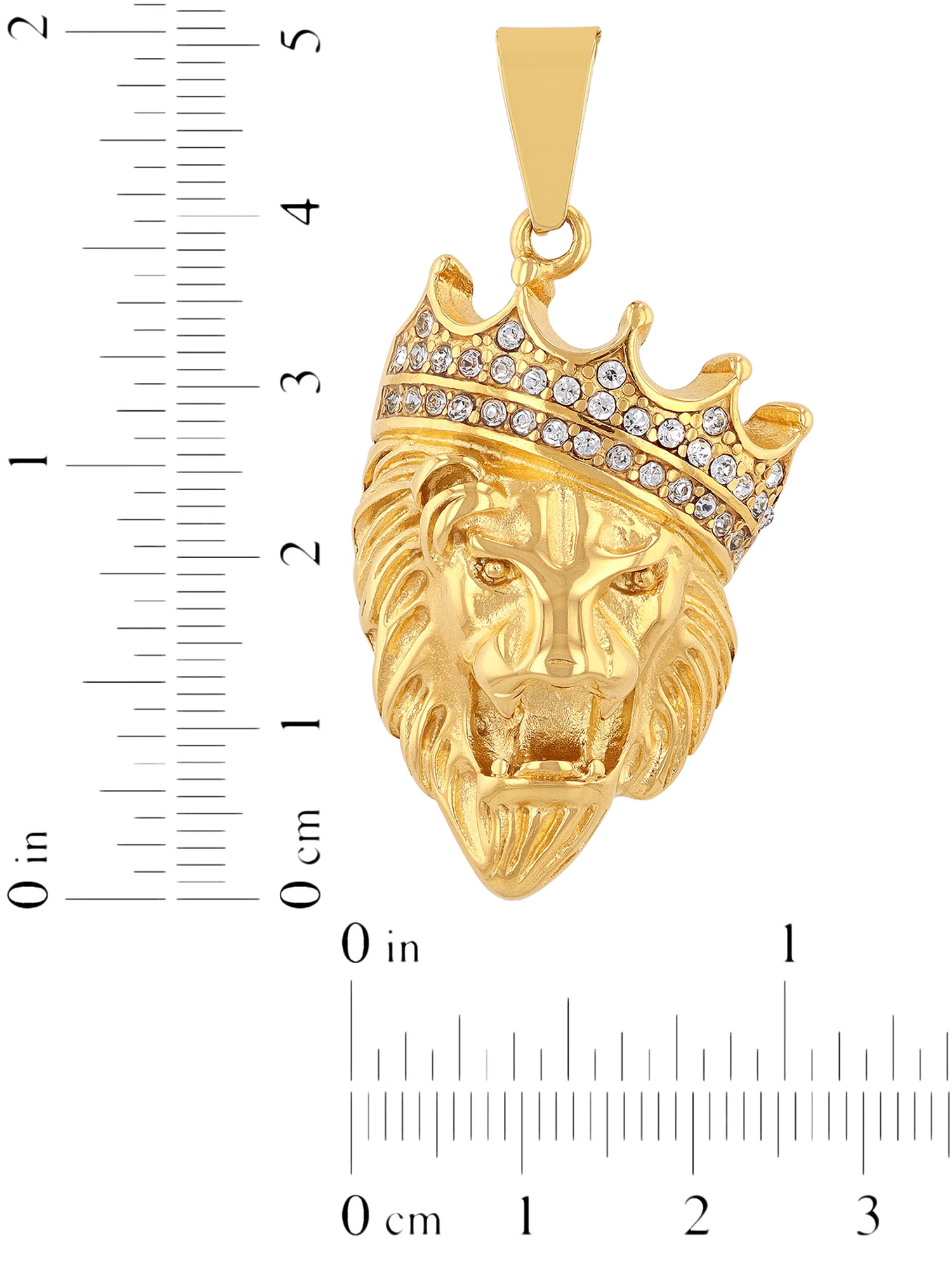 Believe by Brilliance Men's Gold-Tone Stainless Steel Crystal Crown Lion's Head Pendant 24" Necklace