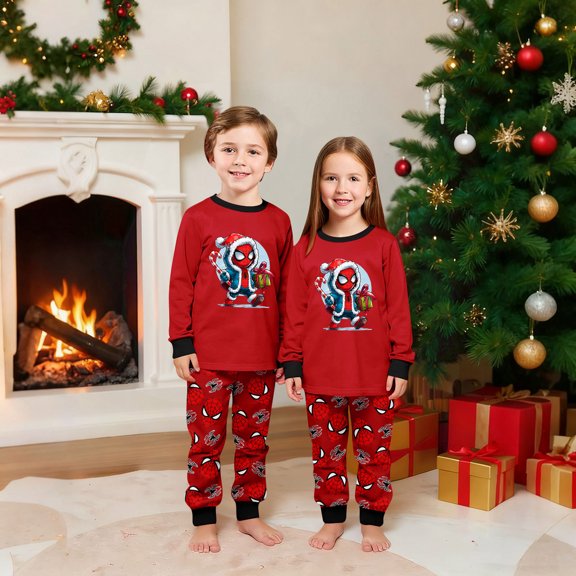 Matching Family Christmas PJs Superhero Spide Long Sleeve Sleepwear Loungewear Set