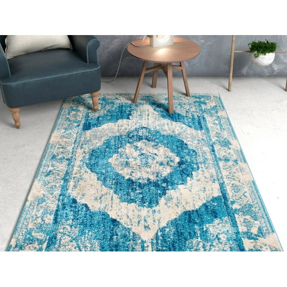 Well Woven Lenox Blue Vintage Persian Medallion Modern Traditional Oriental Casual Area Rug 9 x 13 (9'3" x 12'6") Thick Soft Plush Shed Free
