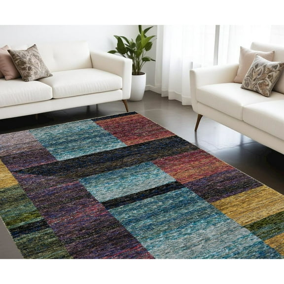 HomeRoots 9' X 12' Purple And Red Geometric Power Loom Area Rug