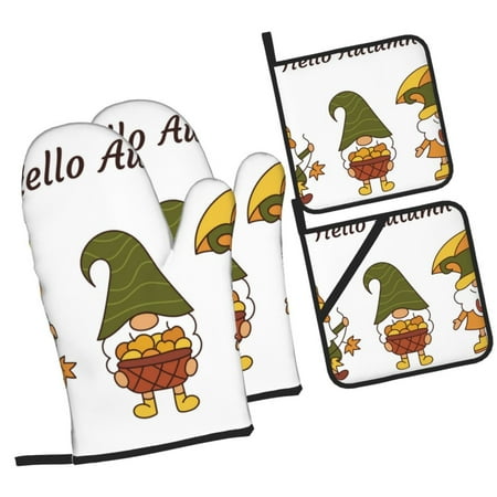 

Balery Hello Autumn Pattern Oven Mitts and Pot Holders 4 pcs Set Kitchen Oven Glove High Heat Resistant 500℉ Oven Mitts with Non-Slip Silicone Surface