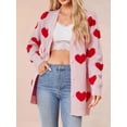 thumbnail image 3 of Women'S Casual Cute Heart Embroidered Open Front Aesthetic Artistic V Neck Button Down Slouchy Sweater Coat Pink M, 3 of 8