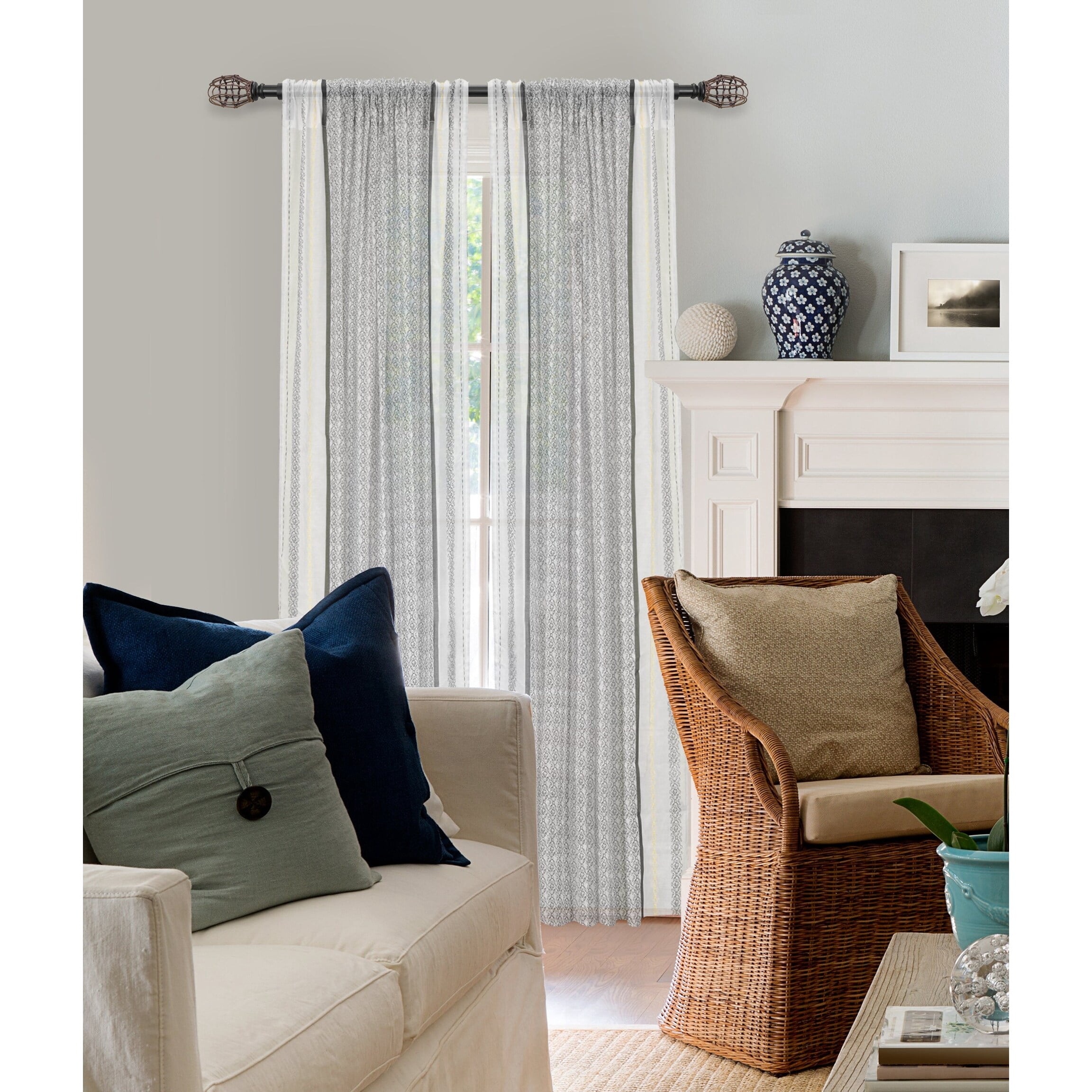 7/8" dia. Single Curtain Rod Set with Vine Woven Tulipa _Matte Black 66"-120" - Black
