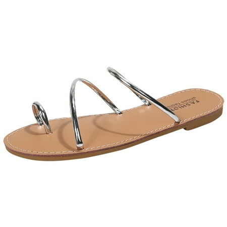 

WILLBEST Womens Sandals Dressy Heel Women Slippers Fashion Summer Simple Solid Color New Pattern Set Toe Comfort Flat Bottom Non Slip Beach Versatile Sandals 2024 Summer