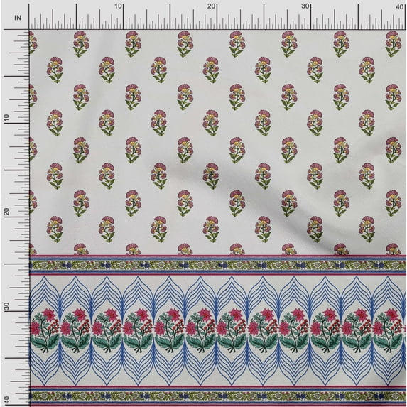Soimoi Moss Georgette Fabric Stripe,Leaves & Floral Panel Print Fabric by The Yard 42 Inch Wide