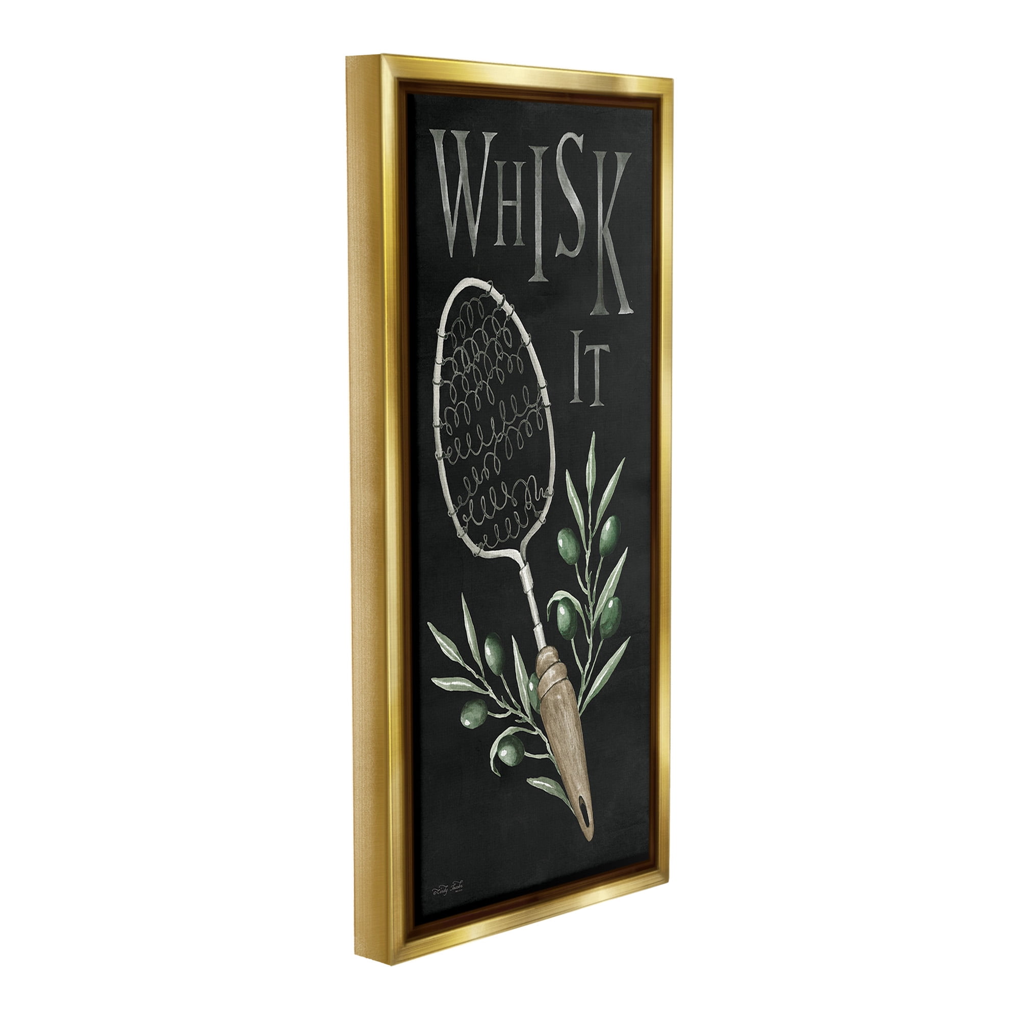 Stupell Industries Whisk It Vintage Kitchen Food & Beverage Painting Gold Floater Framed Canvas Art Print Wall Art, 14 x 31