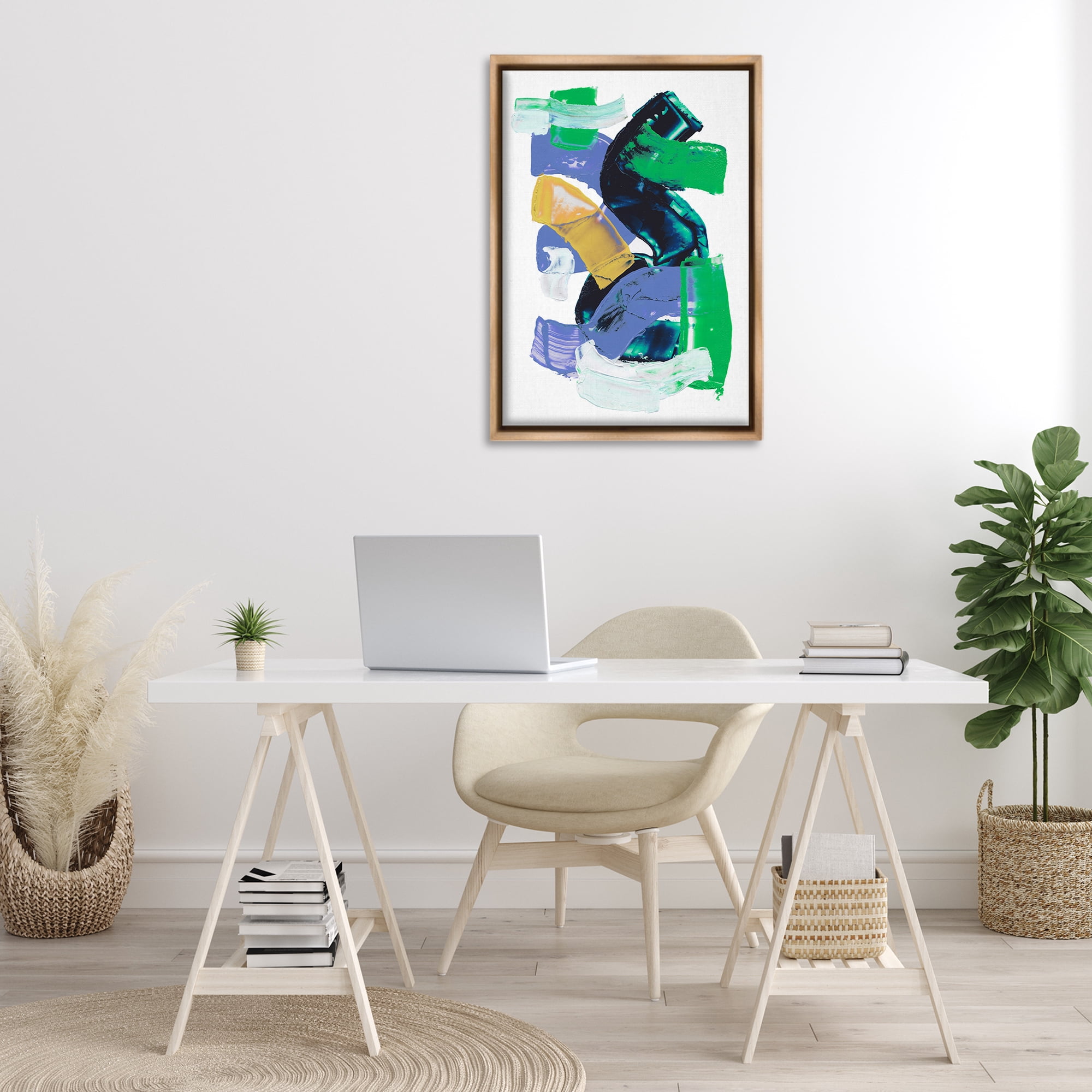 Stupell Industries Expressive Bold Brush Strokes Abstract Painting Brown Floater Framed Canvas Art Print Wall Art, 21 x 31