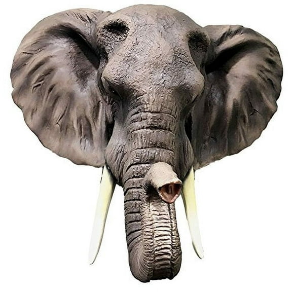 Large Majestic Safari Pachyderm Male Tusked Elephant Hanging Wall Decor Sculpture Plaque Figurine Symbol of Nobility and Strength Excellent Home Decor Gift For Wildlife Nature Lovers