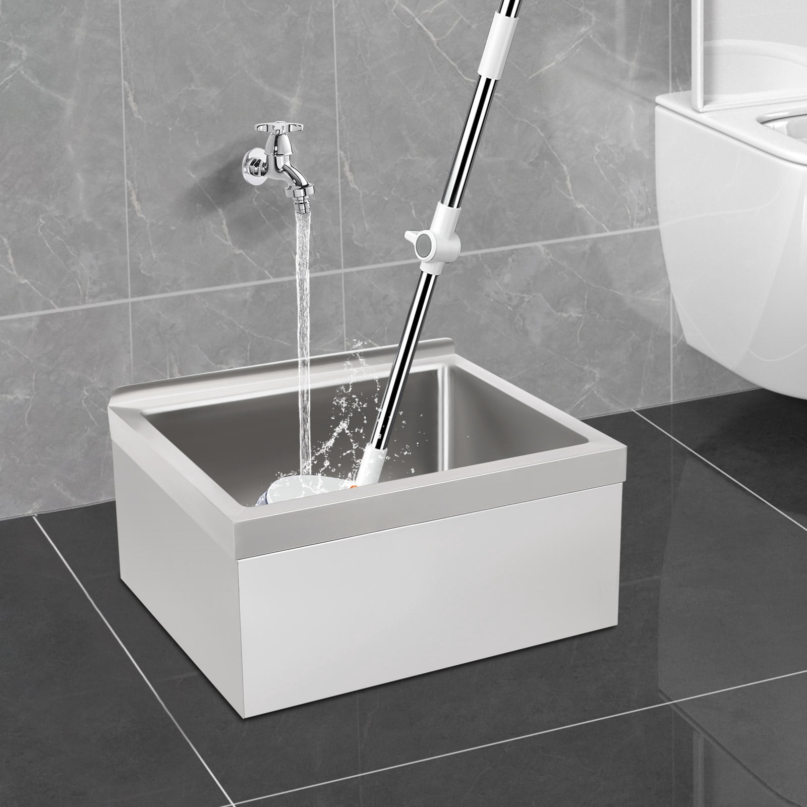 304 Stainless Steel Commercial Mop Sink 22x19x12 Inch 8" Deep Wall Mount Utility Sink for Kitchens, Restaurants