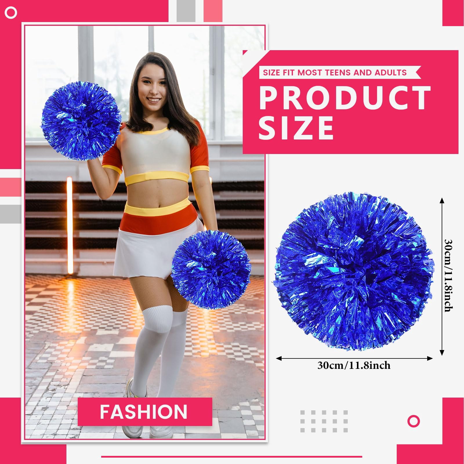 Pom Poms Cheer 8 Pcs with Four Finger Handle, Cheerleading Handheld Squad Pompoms for Sports Team Cheer Spirit Games Dance Party Adults