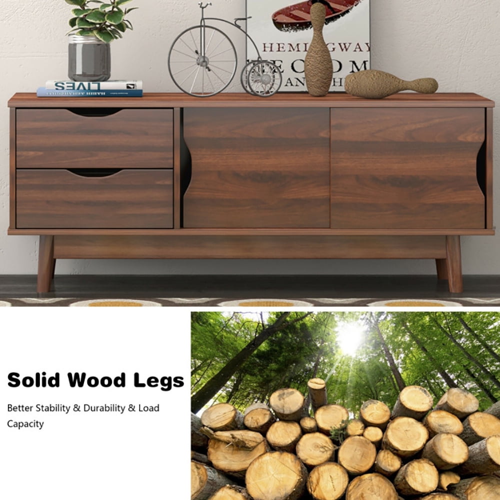 Finihen TV Stand, TV Cabinet, TV Stand for TV Up to 60 Inch Media Console Table Storage with Doors, Media Entertainment Center with Storage, for Living Room, Bedroom, Walnut