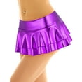 thumbnail image 2 of Kaerm Woman Metallic Wet look Liquid Nightclub Role Play Skater Skirt Pleated Ruffled Mini Skirt Purple XL, 2 of 7